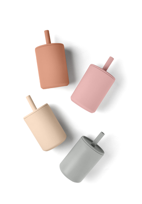 Mini Silicone Sippy Cup With Handles Double Wall 2 Lids 6.087oz
