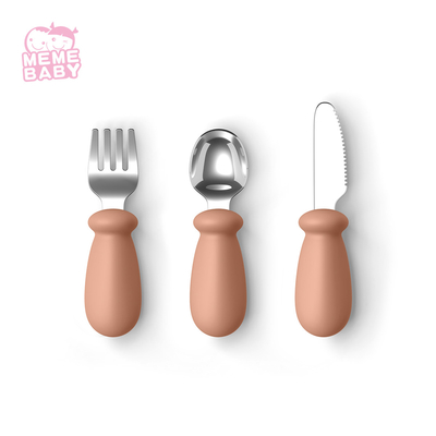 Lovely Stainless Steel Baby Fork And Spoon Set With Silicone Handle
