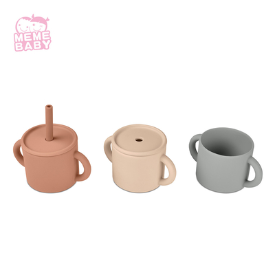 Drinkware Silicone Sippy Straw Cup Blue Beige Pink Color