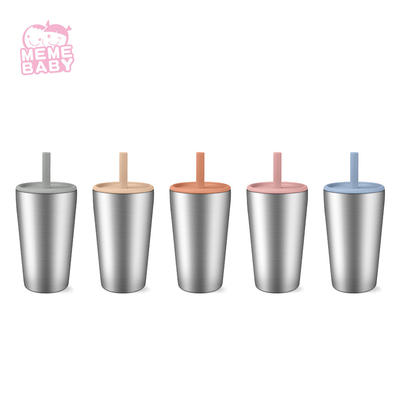 Stainless Steel Baby Training Water Cup Drinking Bottle Insulated With Silicone Lid Straw