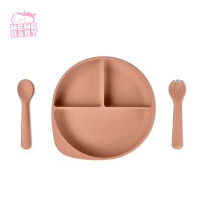 BPS Free Silicone Dinner Plate Clay Beige Pink Blue Grey For Babies