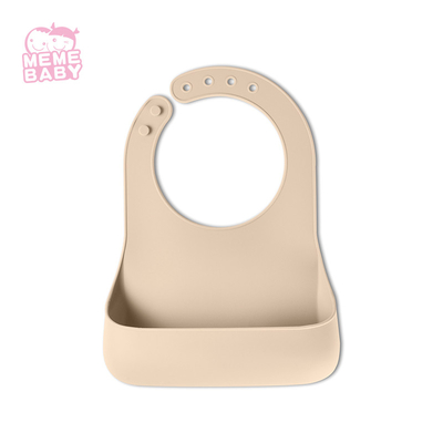 Toddler Food Catching Silicone Bib With Pocket Beige Pink Rust Grey Blue