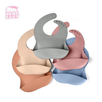 Baby Unisex Silicone Bib With Food Catcher Multiple Color Choices