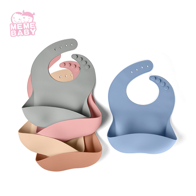 Baby Unisex Silicone Bib With Food Catcher Multiple Color Choices