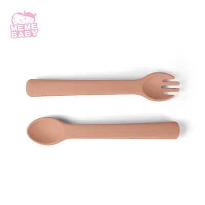 Self Feeding Kids Dinnerware Silicone Baby Spoon And Fork With CE Approval