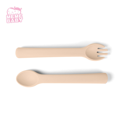 Beige Color Food Grade Silicone Fork And Spoon Set Easy To Hold