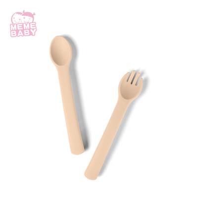 Beige Color Food Grade Silicone Fork And Spoon Set Easy To Hold