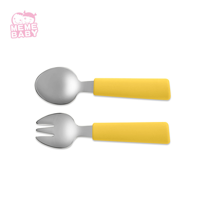 64g Silicone Fork And Spoon Set Cartoon Printing Handle Baby Feeding Set