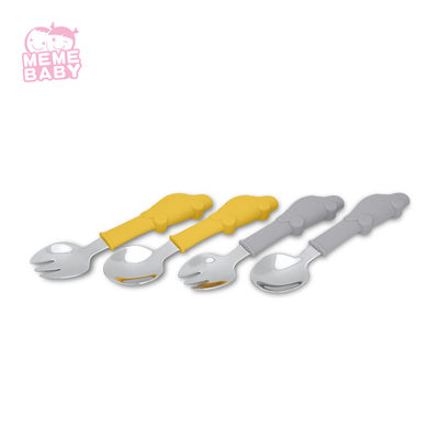 Yellow Color Car Shape Silicone Fork And Spoon Set Lightweight