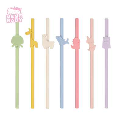 Silicone Straw Reusable Divided Animal Colorful Folding Long Thin Baby Ingant Kid