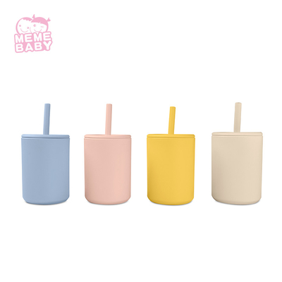 Mini Silicone Sippy Cup With Handles Double Wall 2 Lids 6.087oz