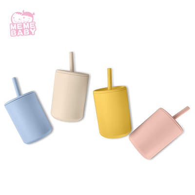 Mini Silicone Sippy Cup With Handles Double Wall 2 Lids 6.087oz