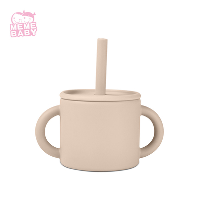 Dishwasher Safe Double Handles Silicone Cup With Straw Baby Use