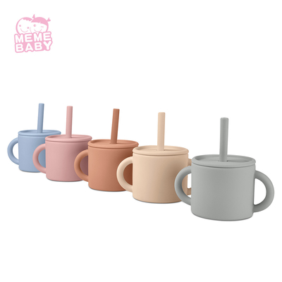 Microwave Safe Silicone Cup And Straw Soft 220ml With Handles