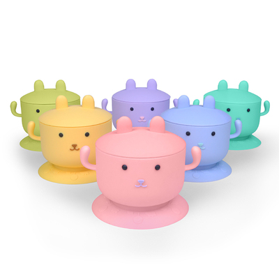 BPA Free Rubber Silicone Suction Rabbit Shape With Lid Handles