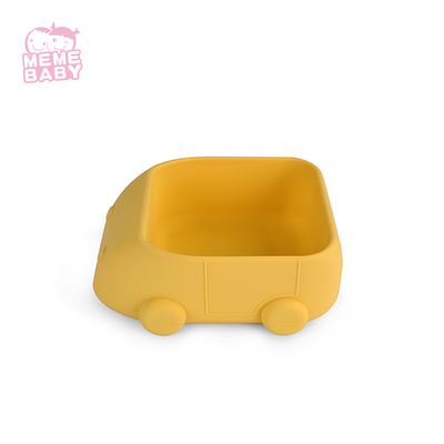 Toddler Feeding Flexible Silicone Bowl For Microwave Cute Car Shape Yellow