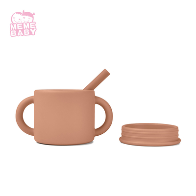 200ml Food Grade Silicone Straw Cup With Handles Custom Logo For Toddler