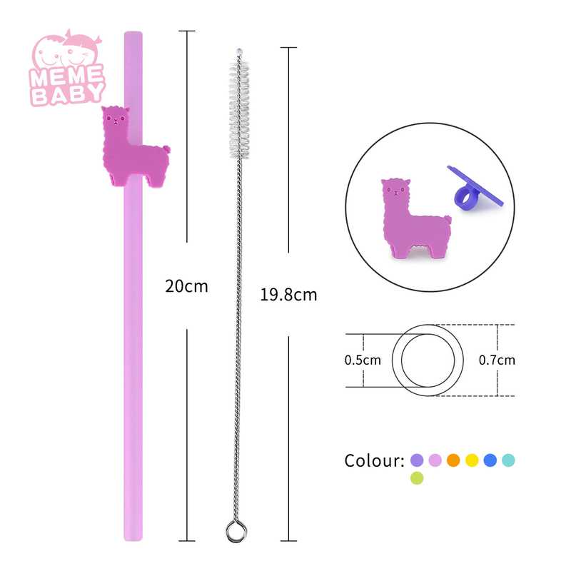 Animal Clip Silicone Reusable Straw Set Drinking With Tip