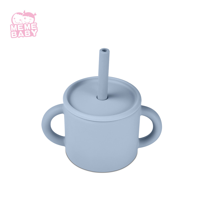 Microwave Safe Silicone Cup And Straw Soft 220ml With Handles